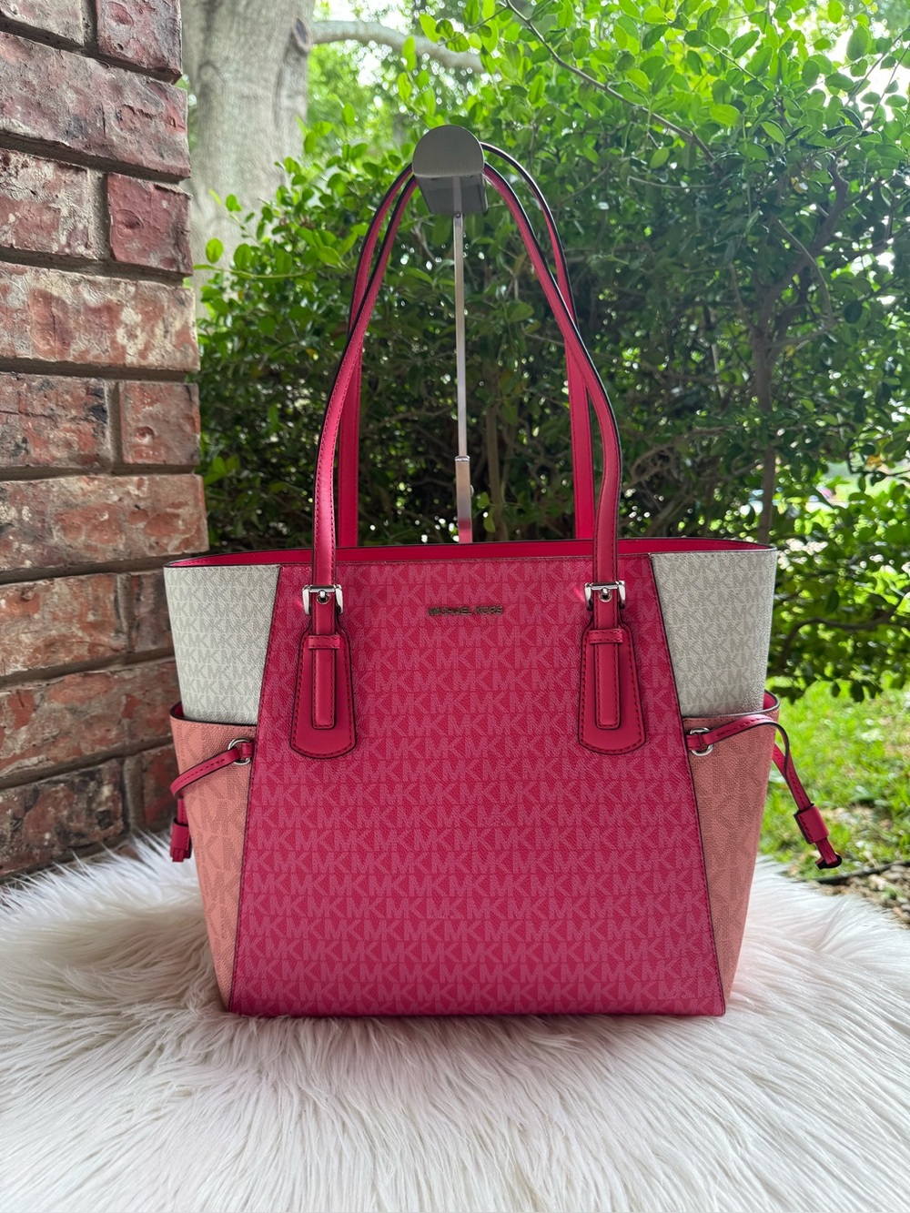 Michael Kors Colorblock Pink Signature Tote with Cream and Blush Panels